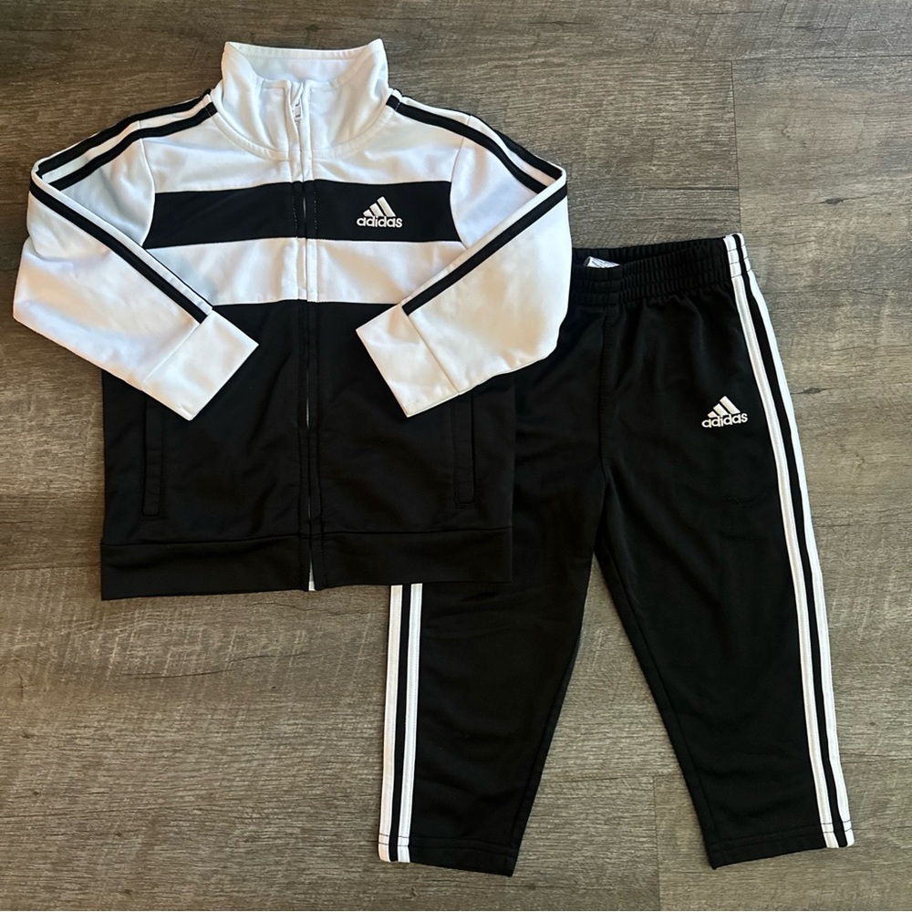 Adidas | Black & White Full Zip Toddler Tracksuit (18mo)